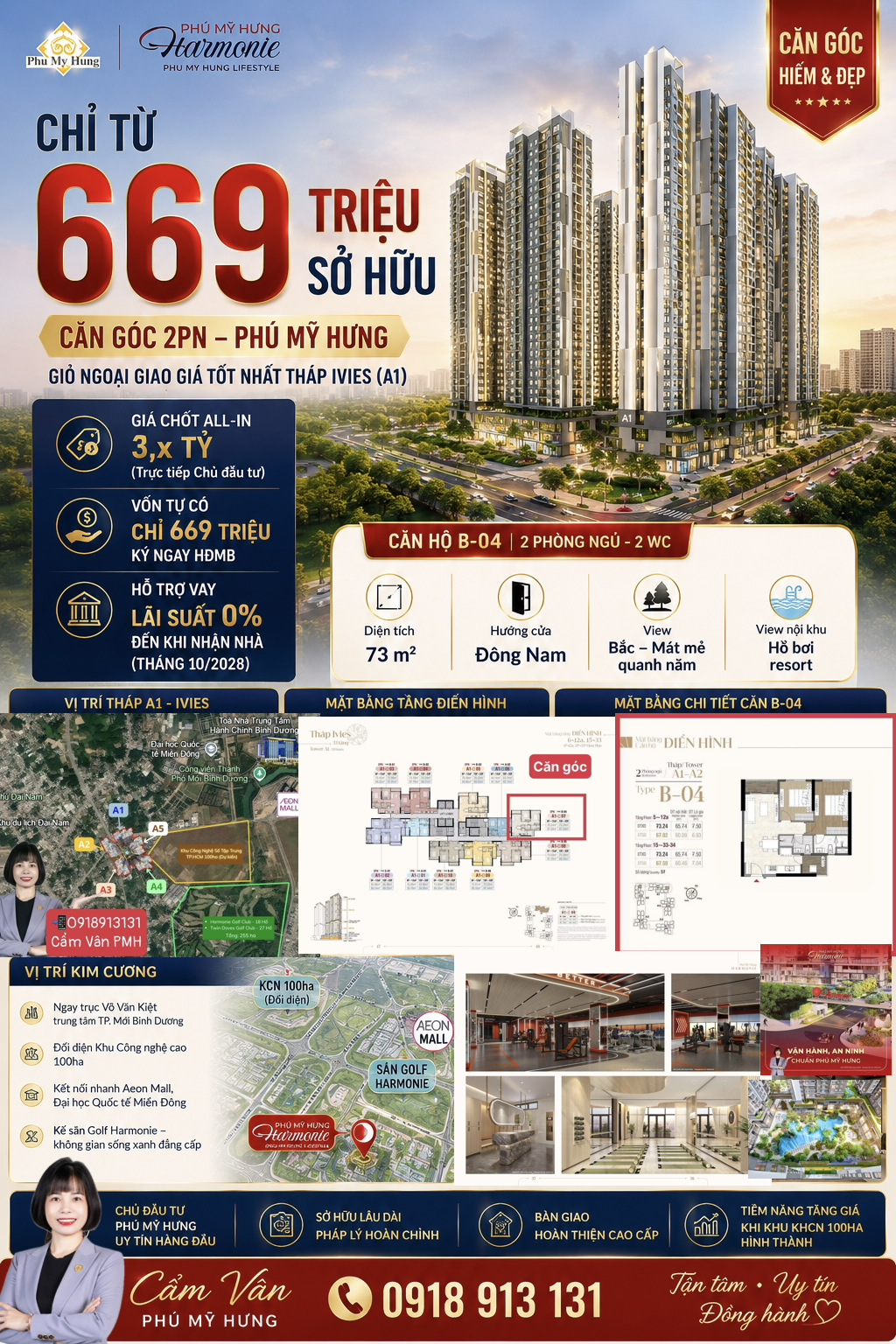 CHỈ TỪ 690 TRIỆU SỞ HỮU CĂN GÓC 2PN HARMONIE PHÚ MỸ HƯNG – GIỎ NGOẠI GIAO GIÁ TỐT NHẤT THÁP IVIES (A1)